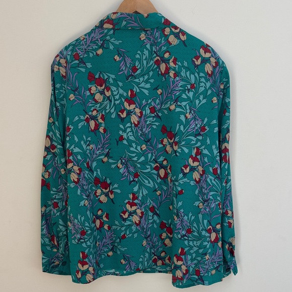 Notations Woman Vintage 80s Floral Shirt | Teal Botanical Print | Late 80s - Picture 4 of 4